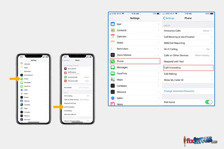 Navigating Through Network And Call Forwarding Settings